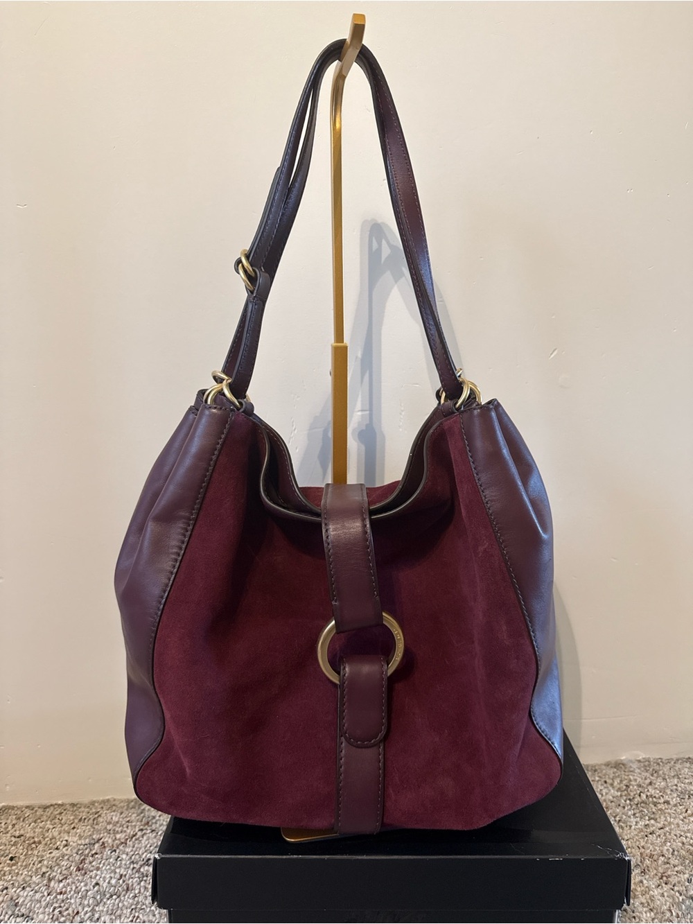 Michael Kors Burgundy Leather & Suede Hobo
